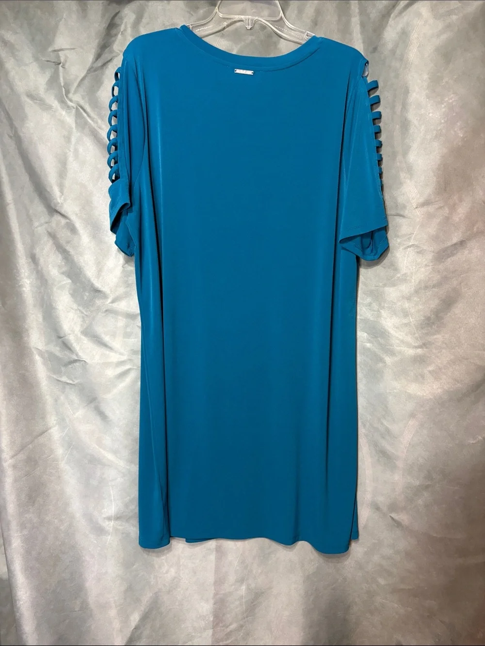 Michael Kors Teal Blue Ladder-Sleeve Midi Dress